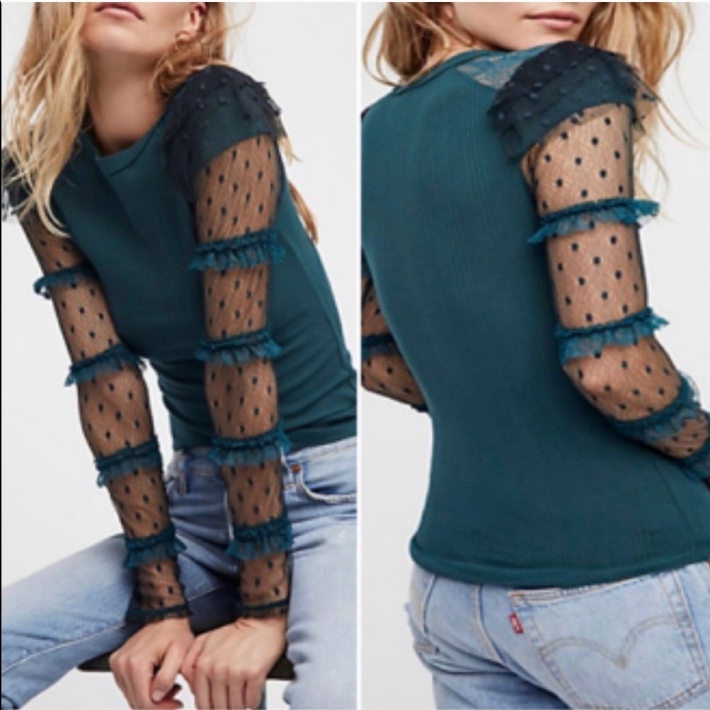 Free People | Emerald Green Lace Top
